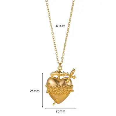 Pink Stone Gold Eros Arrow Heart Flower Necklace, Crystal Women's Necklace