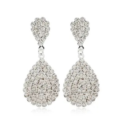 Ohrklemme mit langem Quastenbehang und Wassertropfensteinen, eleganter Brautstil - 5