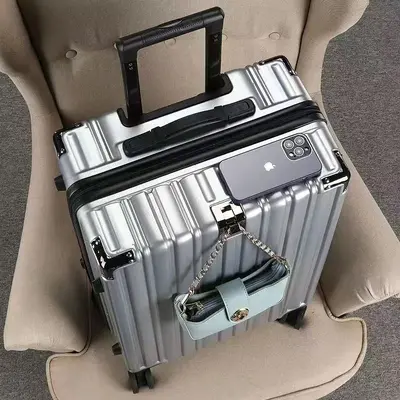 Multifunctional luggage suitcase with universal wheels, aluminum frame, telescoping handle, women's student, 20-inch travel bag, carry-on password suitcase, 24-inch - 12