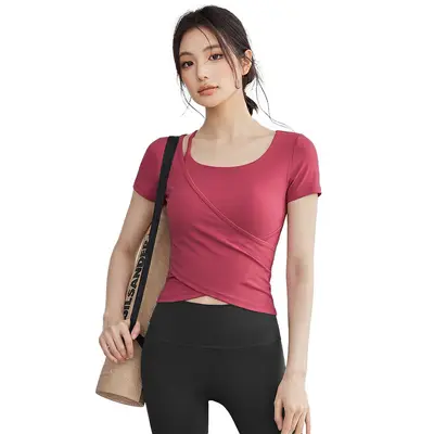 Women's Yoga Top with Chest Pad, Short Sleeve, Pilates - 6