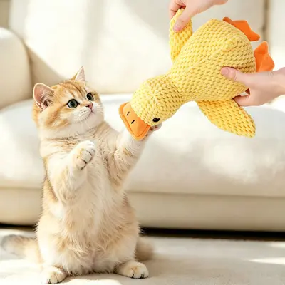 Squeaky Duck Cat Toy, Chew-Resistant, Catnip Plush Kitten Toy - 4