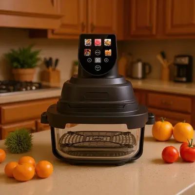 Smart-Heißluftfritteuse mit Farbdisplay, Sichtfenster, 110V