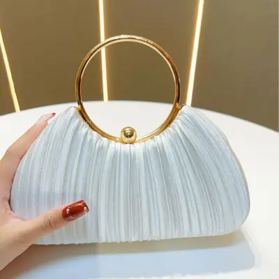 Women's Pleated Evening Bag, Ring Handle Party Clutch - 10