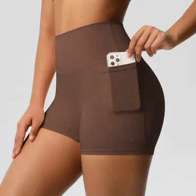 Kadın yüksek belli cepli yoga şortu, üç çeyrek boy, yüksek elastikiyet - 7