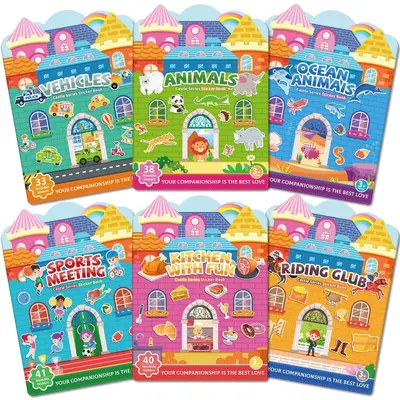 Jelly Sticker Book for Kids Ages 3-6, Reusable Scene Stickers - 6