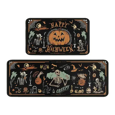 Halloween Theme Crystal Velvet Kitchen Floor Mat Set, 2 Pieces, Non-Slip
