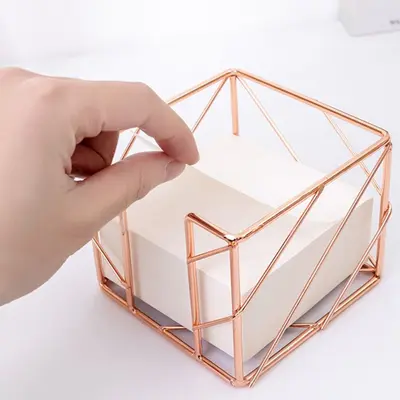 Geometric Square Iron Electroplated Pen Holder, Metal Office Storage Box - 4
