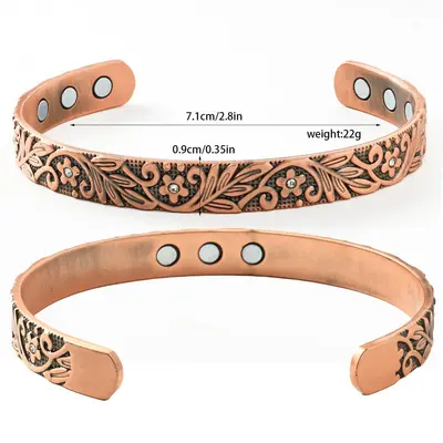 3D Two-Tone Magnetic Stone Bracelet, 9 Magnets, Open Cuff
