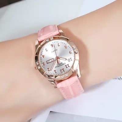 Yeni Kore tarzı moda canlı yayın kızlar öğrenci çift takvim taklidi kemer kuvars saat bayanlar üreticisi toptan izle - 10