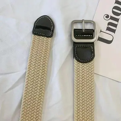 2025 New Woven Belt Men's Trouser Belt Women's Jeans Belt Military Training Trendy Youth Canvas Men's Black - 7