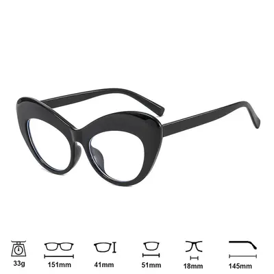 Cat-Eye Optical Glasses, Large Frame, Blue Light Filter, Flat Lens, Prescription Capable - 7