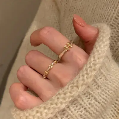 H-letter zircon stackable women's ring - 4