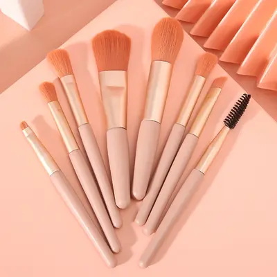 8 parçalı mini makyaj fırça seti, taşınabilir çanta, makaron makyaj fırça seti, göz farı fırçası, yumuşak kıllı allık fırçası, dudak fırçası - 12