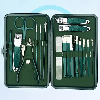 Üreticinin hazır koyu yeşil 18 parçalı güzellik manikür seti, manikür, kaş ve pedikür seti - 11