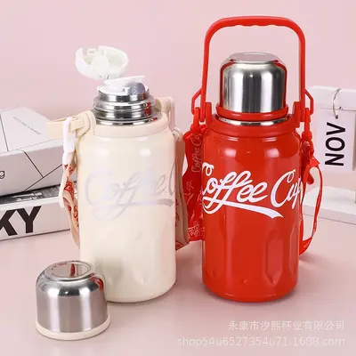 316 paslanmaz çelik çift katmanlı vakumlu termos, taşıma halatlı, 2 litre - 4