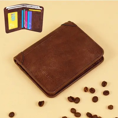 Retro Ultra Slim Men's Tri-Fold Short Wallet with License Slot - 12