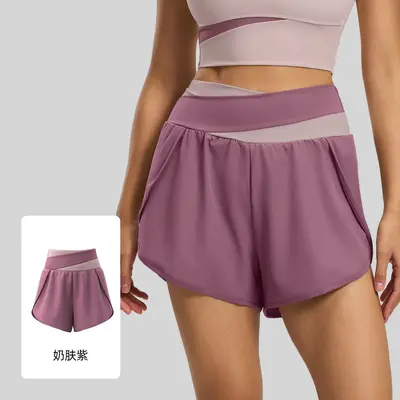 Renk bloklu sahte iki parça yoga şortu, kadın, yaz - 10