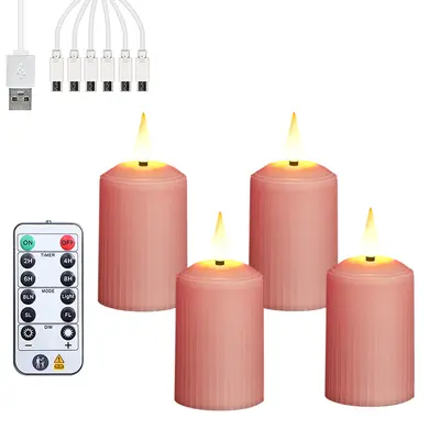 USB Rechargeable Waterproof LED Pillar Candle with Remote Control - 9