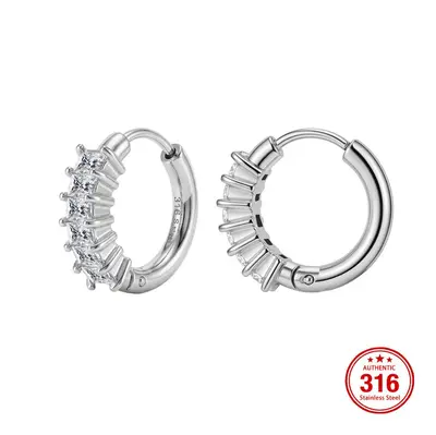 Zirkon Kaplamalı 316 Paslanmaz Çelik Klips Küpe Küçük Chanel Tarzı - 13