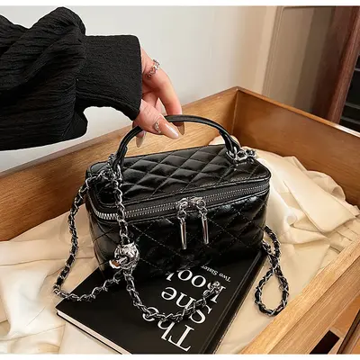 Women's Small Square Handbag, Box Style with Chain Strap, Crossbody - 6