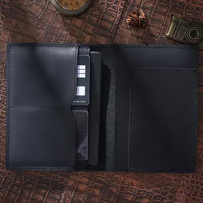 Genuine leather passport holder, vintage handmade