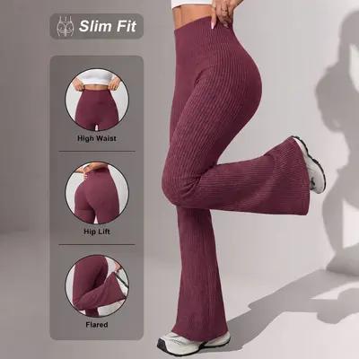 Women's Yoga Leggings Ribbed, High Waist, Tummy Control, Autumn-Winter - 10