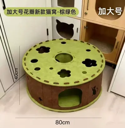 Four-Season Felt Tunnel Cat Bed with Donut Tire Toy and Hideaway - 10