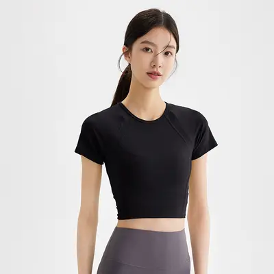 瑜伽服女春夏2025款紧身短款运动健身上衣专业跑步健身普拉提T恤