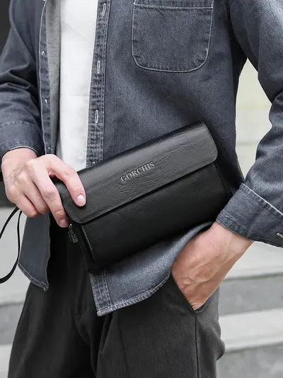 Men's Clutch Bag with Combination Lock, Crocodile Pattern, Multiple Card Slots - 3