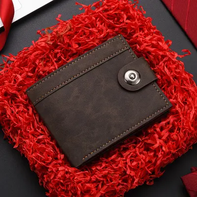 Men's Short Wallet with Button Closure and Multiple Card Slots - 8