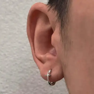 耳环男士素圈耳扣美式耳钉轻奢小众耳圈简约耳饰痞帅高级感耳饰男 - 8