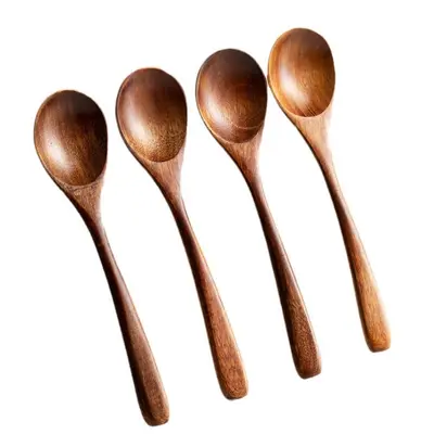 Japanese-Style Nanmu Wood Long-Handle Spoon for Rice and Dessert