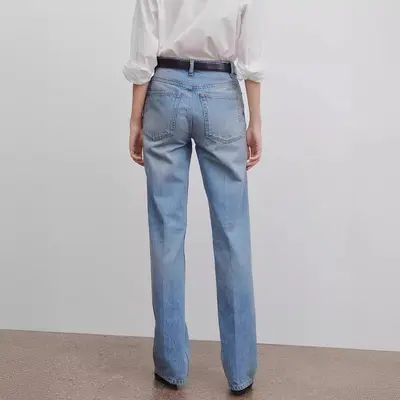 Damen-Jeans mit hohem Bund, helle Waschung, locker geschnitten, gerades Bein - 2