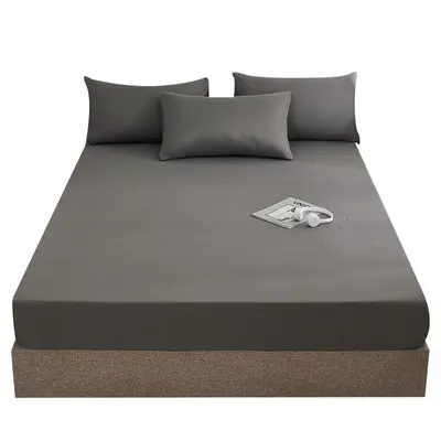 Solid color printed elastic fitted sheet single piece double bed bedding mattress cover brushed sheet protective cover elastic fitted sheet three piece set