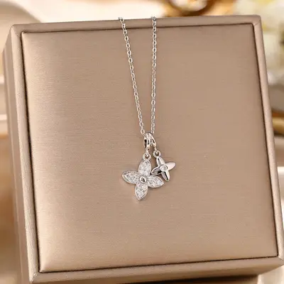 Bestseller im Cross-Border Live-Streaming silberne Titankette Halskette Damen mit Mikro-Zirkonia-Anhänger elegante Schlüsselbeinkette Schmuck nicht verfärbbar