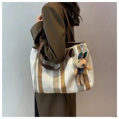Neue Trend Schultertasche, modische urbane große Kapazität Leinwand-Strukturtasche, einfache Vorstadt-Alltags-Tote-Tasche - 8