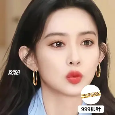 999纯银针圈圈耳环女轻奢高级感耳圈素圈耳夹耳钉大圆圈耳饰批发 - 10