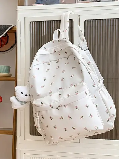 Floral Print Japanese Style Backpack for Girls, High School Schoolbag