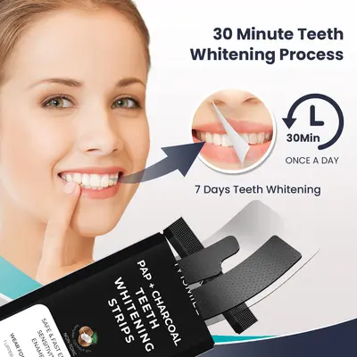 Teeth Whitening Strips Set with PAP Activated Charcoal, Yellow Stain Removal - 4