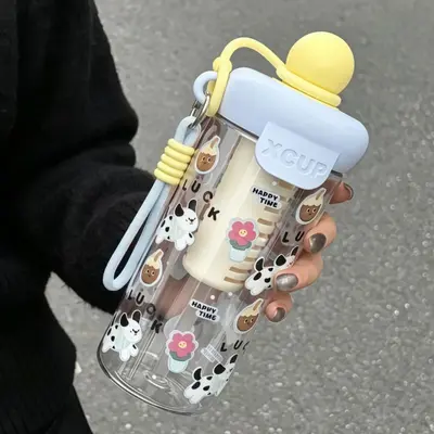 新款浮球塑料杯高颜值大容量夏天便携吸管杯女生可爱卡通礼品杯子 - 8