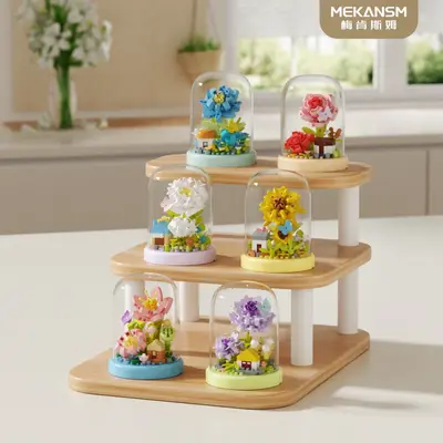 Viral Hot-Selling Home Decor Figurine Small Toy Assembly Building Blocks Micro Particle Building Blocks Sunflower Everlasting Flower Glass Dome