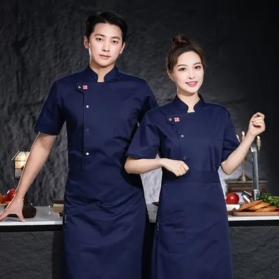 Men's Chef Work Jacket, Short Sleeve Elastic Kitchen Uniform - 4