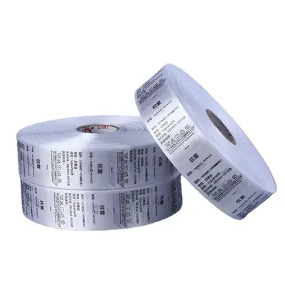 Printed satin wash label for garments and home textiles