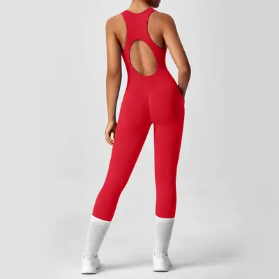 Long Backless Tight Yoga Jumpsuit, High Elasticity - 11
