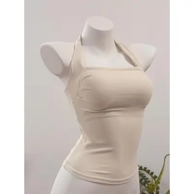 Red Backless Halter Yoga Tank Top, Thin Summer Style with Bra Pads - 7