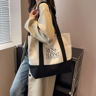 Women's Canvas Bag, Large Capacity Single Shoulder, Simple Korean-Style Design - 3