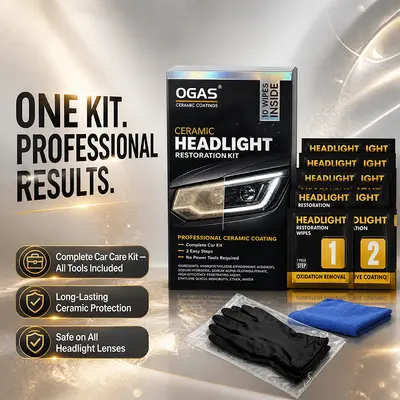 OGAS Ceramic Headlight Restoration Kit with Yellowing Removal Wipes