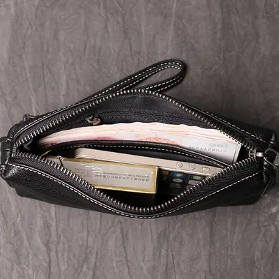 Men's Genuine Leather Clutch Bag, Women's Soft Leather Long Wallet, Cowhide - 5