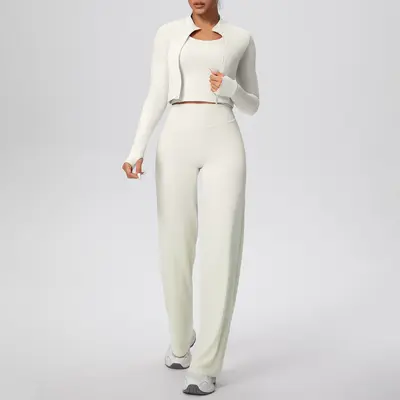 Solid Color High-Elastic Yoga Set, 3-Piece - 10