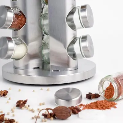360-degree rotating spice rack, multifunctional stainless steel spice storage shelf, multi-tier spice jar storage set
